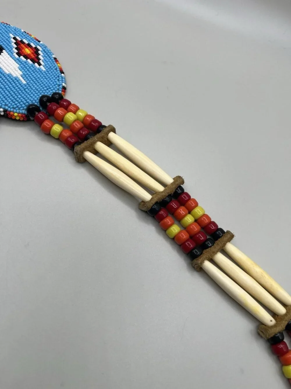 Vintage Plains Style Beaded Leather Necklace Hair Pipe Bone Beads southwestern